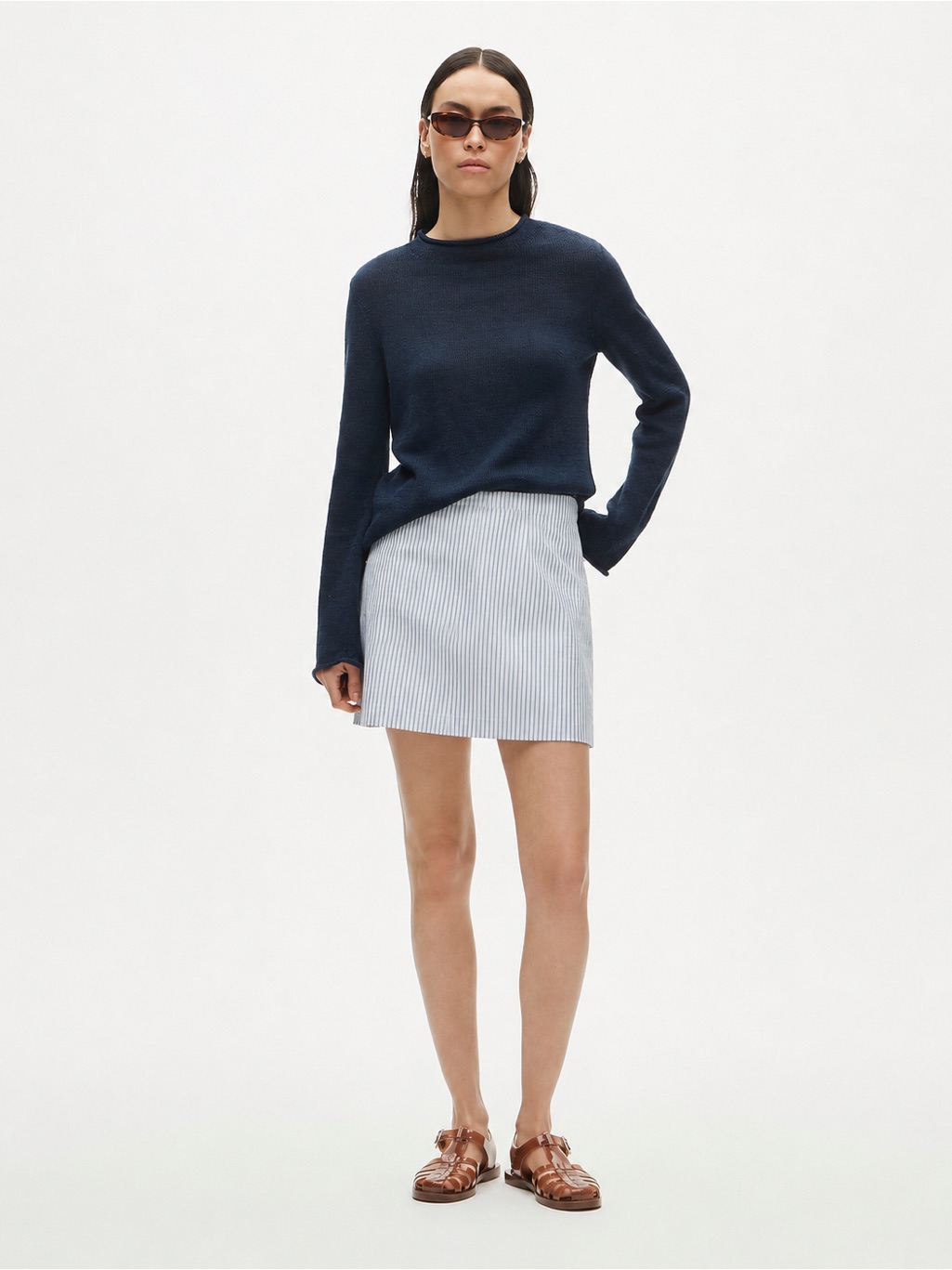 J. Crew Blue White Striped Seersucker Cotton Skirt Size 18 *597